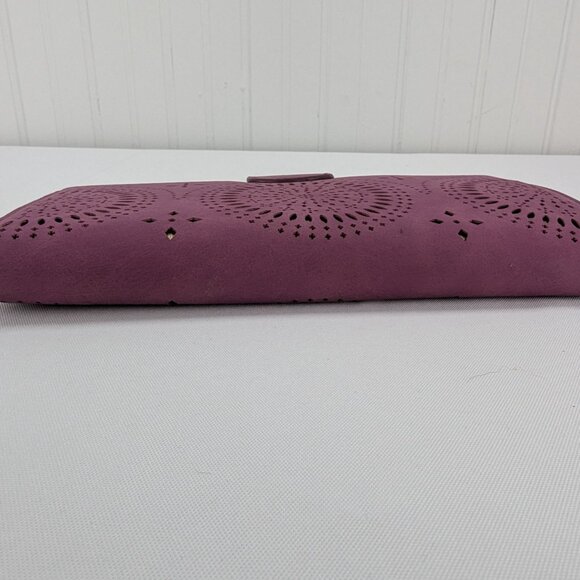 Francesca's Travel Wallet Laser Cut Design Purple Gold Clutch Style - Picture 5 of 12